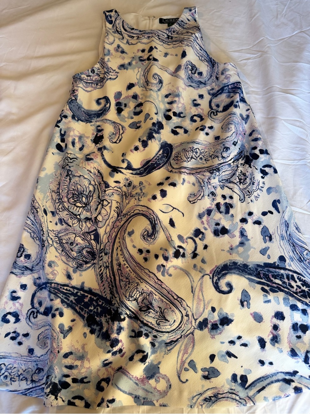 Ralph Lauren Cream A-Line Skirt with Navy and Light Purple Paisley